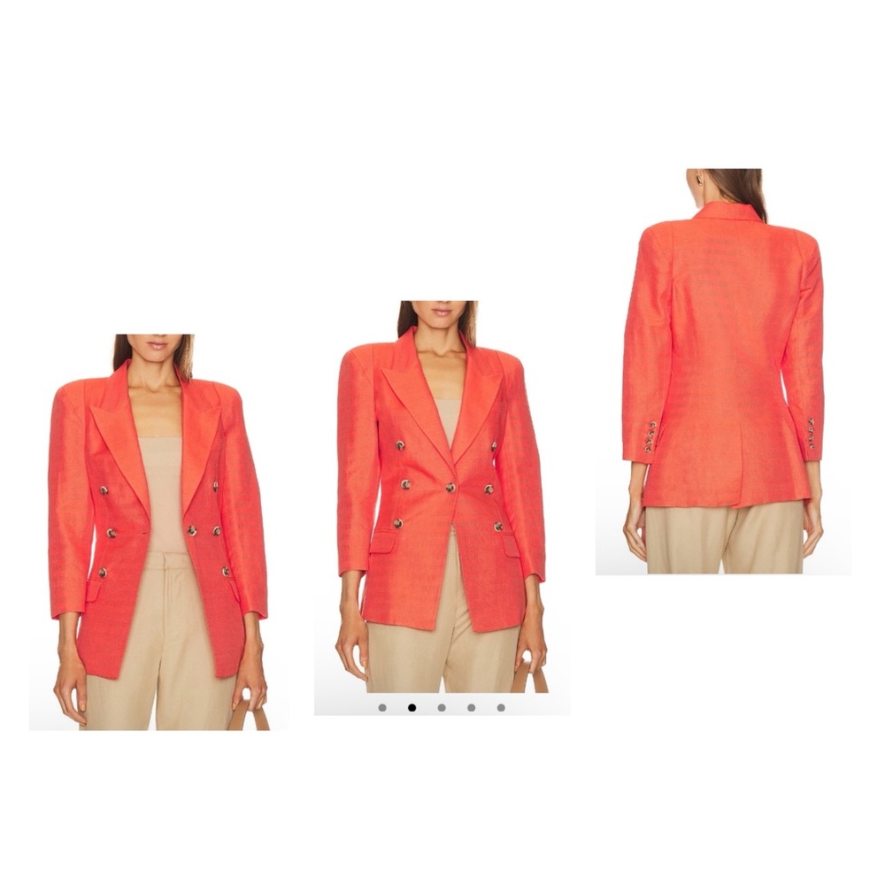 SMYTHE Pagoda Blazer in Watermelon Sz 12 Coral Red Linen Structured Chic NWOT
